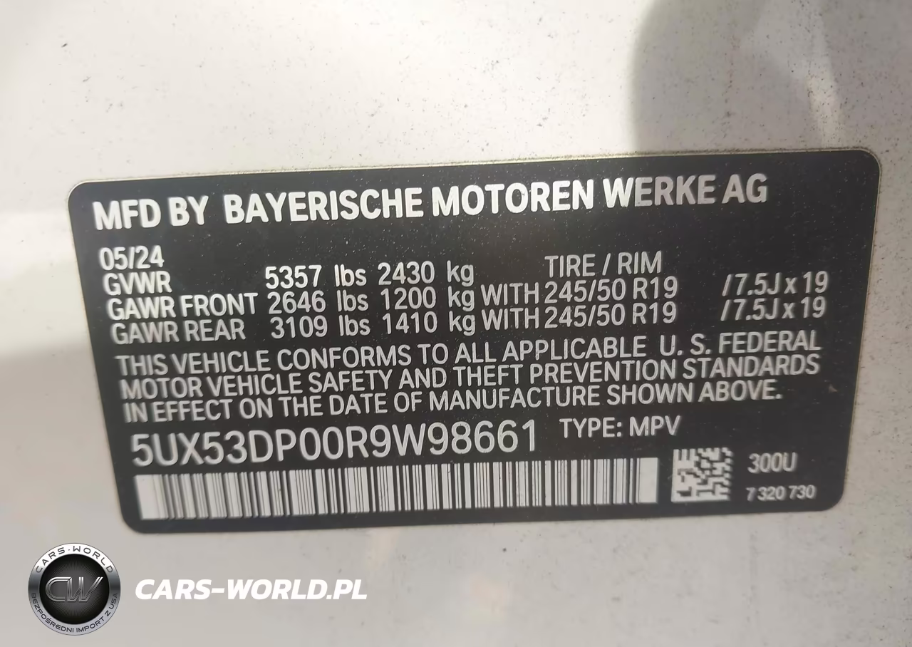 2024 BMW X3 xDrive30I VIN:5UX53DP00R9W98661 - 9