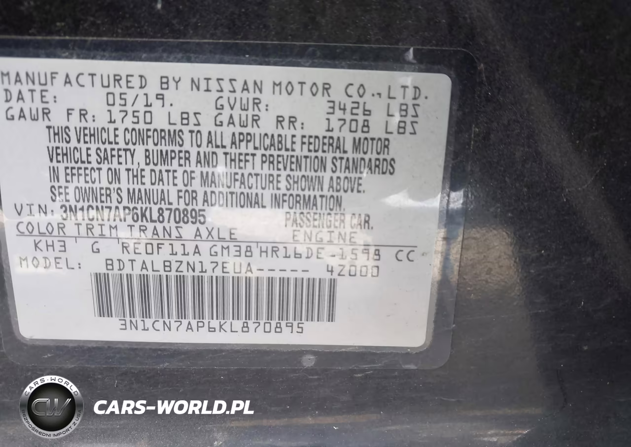 2019 Nissan Versa 1.6 Sv VIN:3N1CN7AP6KL870895 - 9