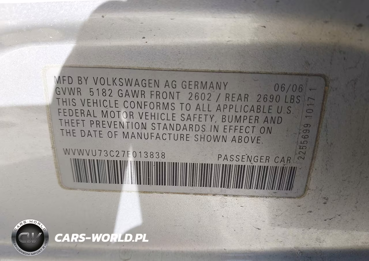 2007 Volkswagen Passat 3.6 VIN:WVWVU73C27E013838 - 9