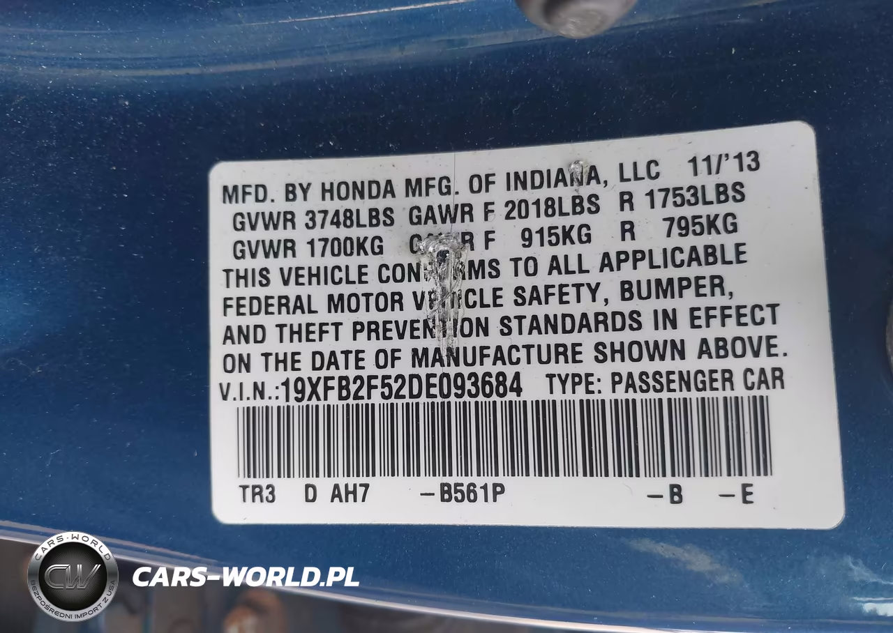 2013 Honda Civic Lx VIN:19XFB2F52DE093684 - 9