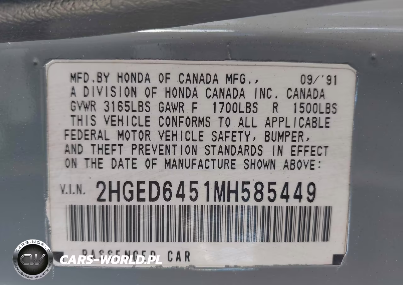 1991 Honda Civic Dx VIN:2HGED6451MH585449 - 9