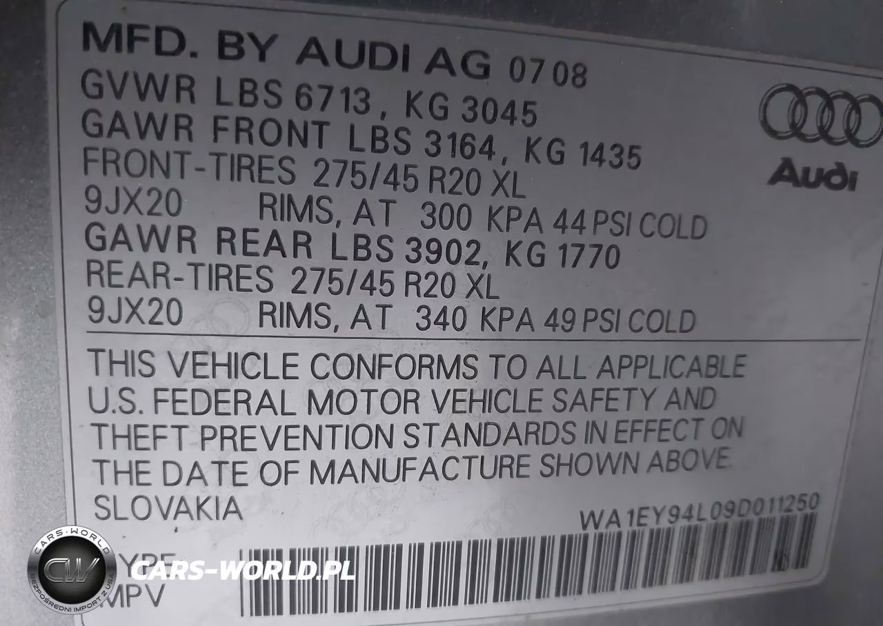 2009 Audi Q7 3.6 Premium VIN:WA1EY94L09D011250 - 9