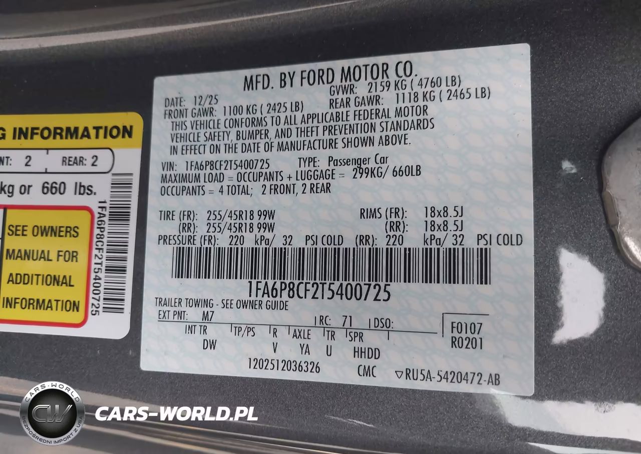 2026 Ford Mustang Gt Fastback VIN:1FA6P8CF2T5400725 - 9