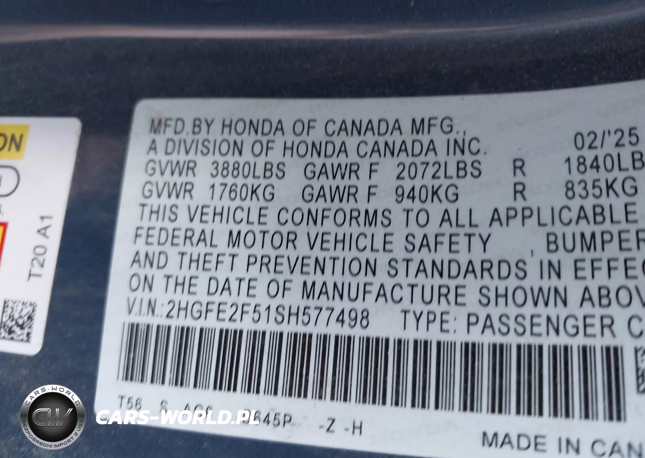2025 Honda Civic Sport VIN:2HGFE2F51SH577498 - 9