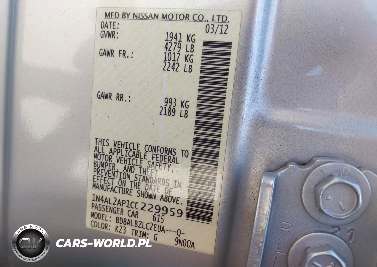 2012 Nissan Altima 2.5 S VIN:1N4AL2AP1CC229959 - 9