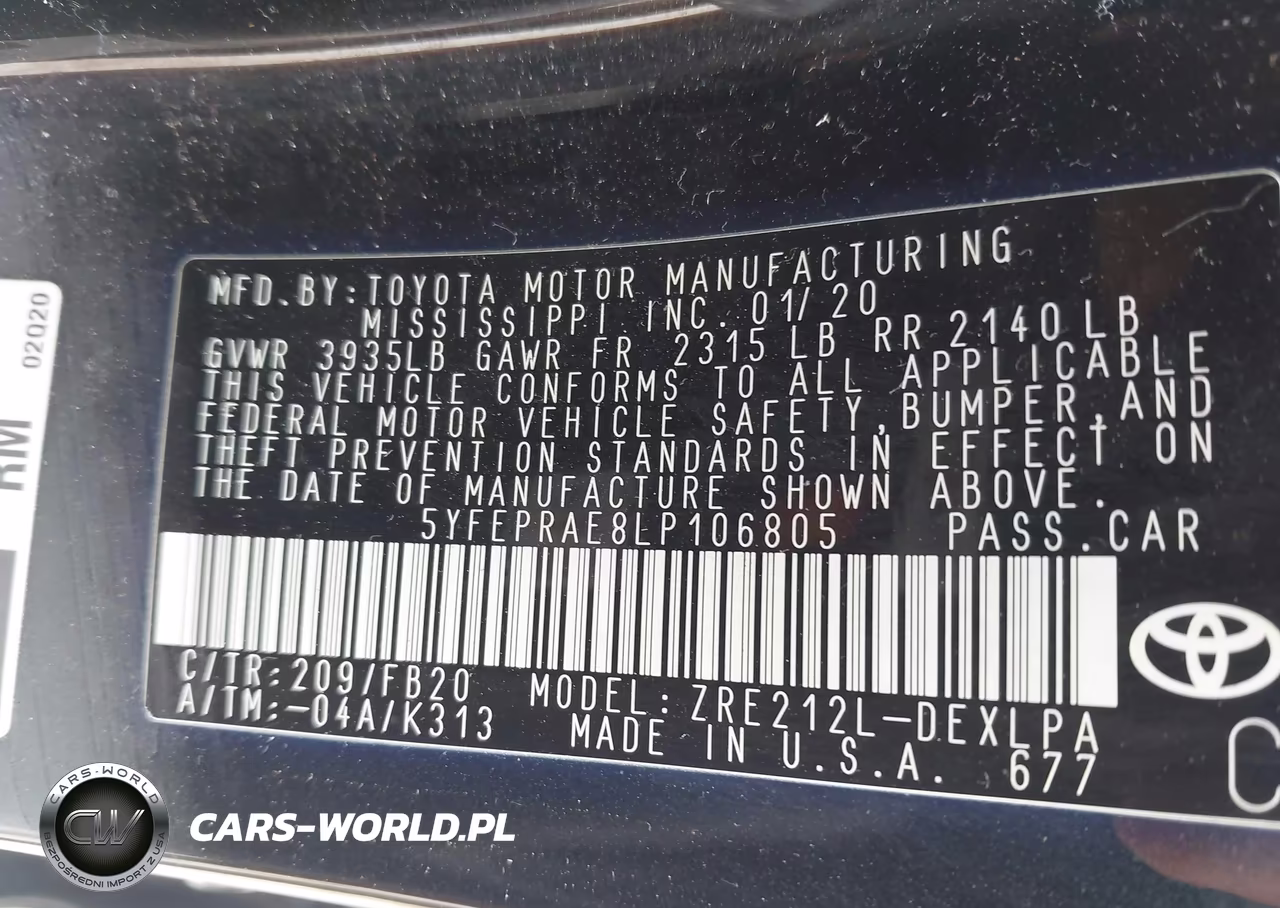 2020 Toyota Corolla Le VIN:5YFEPRAE8LP106805 - 9