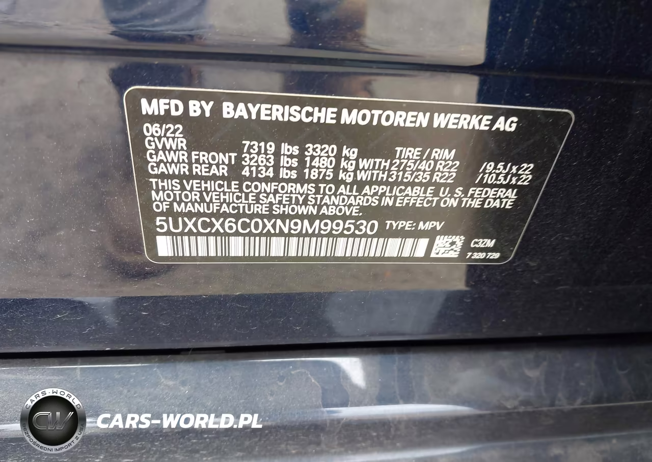 2022 BMW X7 M50I VIN:5UXCX6C0XN9M99530 - 9
