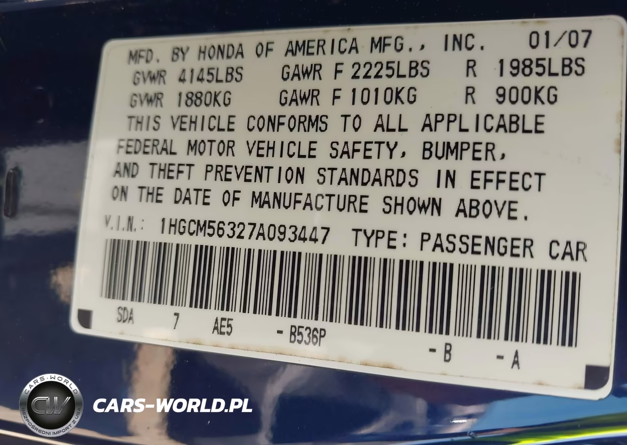 2007 Honda Accord 2.4 Se VIN:1HGCM56327A093447 - 9