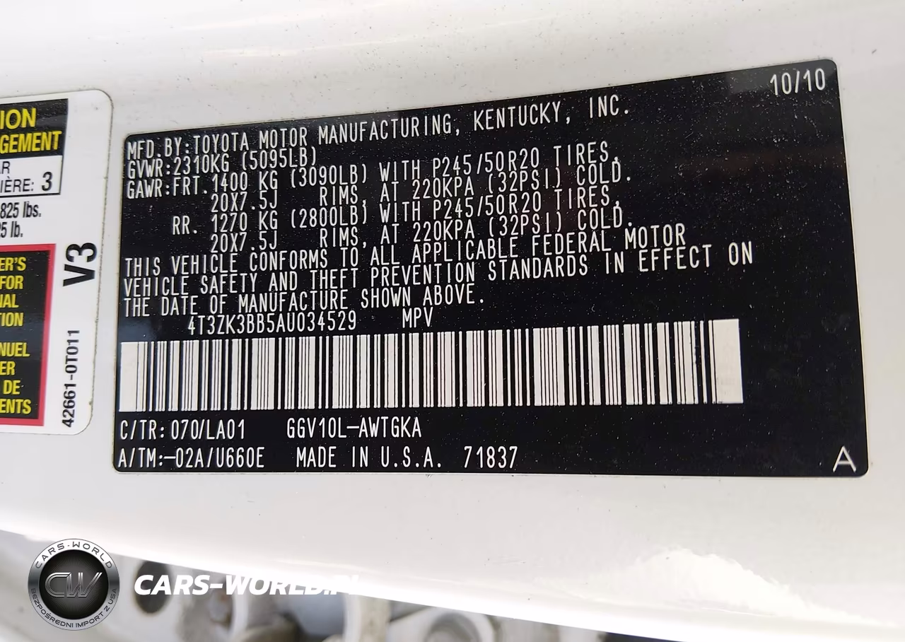 2010 Toyota Venza Base V6 VIN:4T3ZK3BB5AU034529 - 9