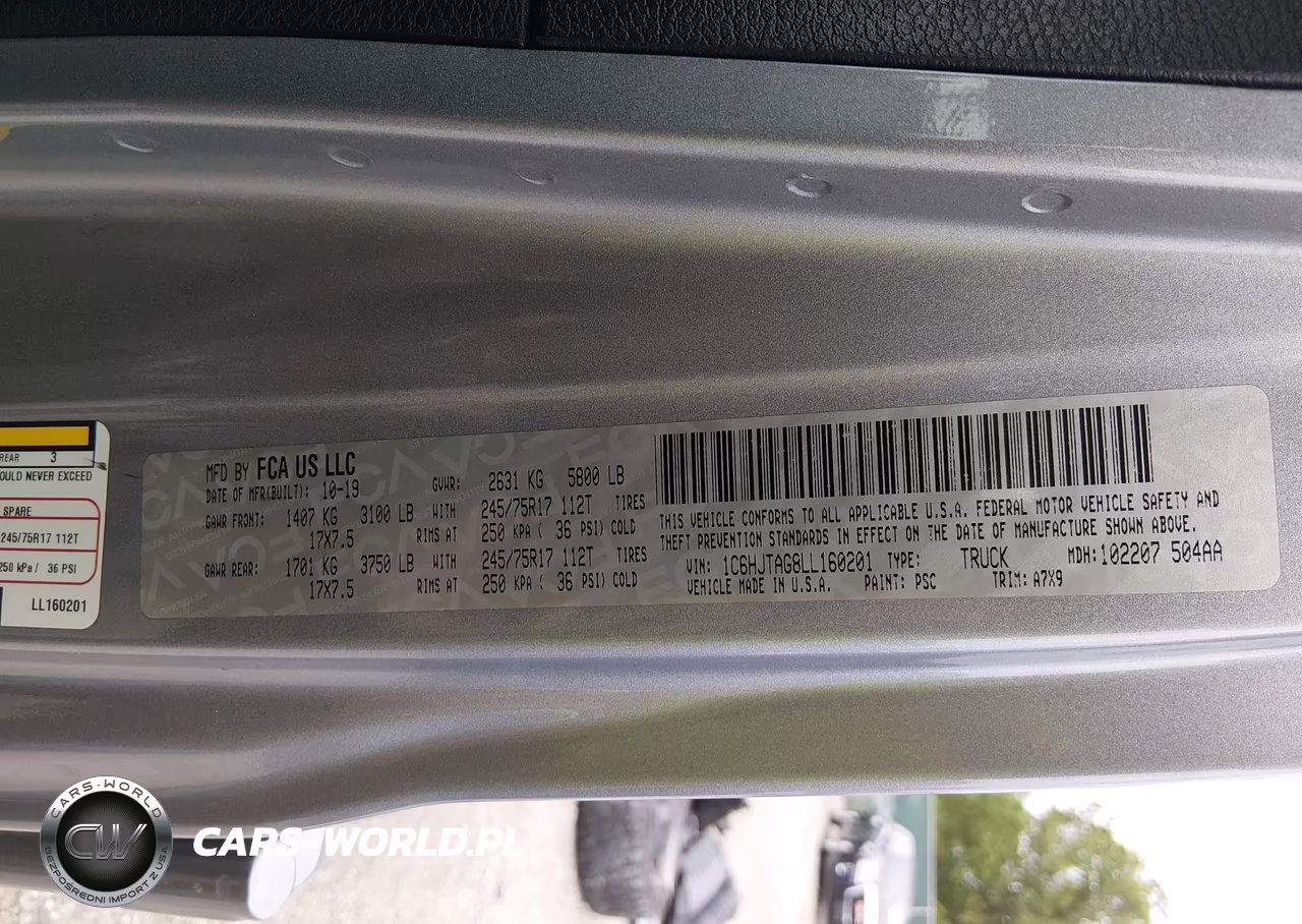 2020 Jeep Gladiator Sport S 4X4 VIN:1C6HJTAG8LL160201 - 9