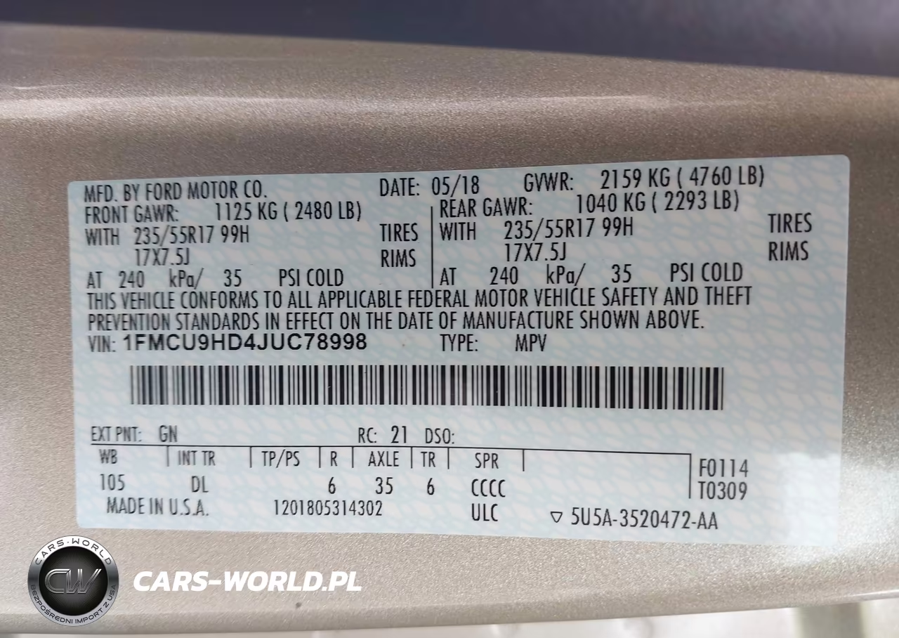 2018 Ford Escape Sel VIN:1FMCU9HD4JUC78998 - 9