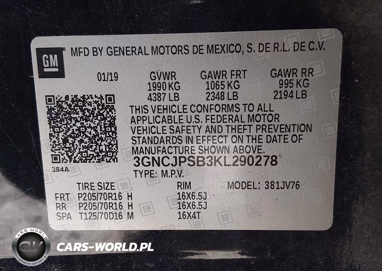 2019 Chevrolet Trax Lt VIN:3GNCJPSB3KL290278 - 9