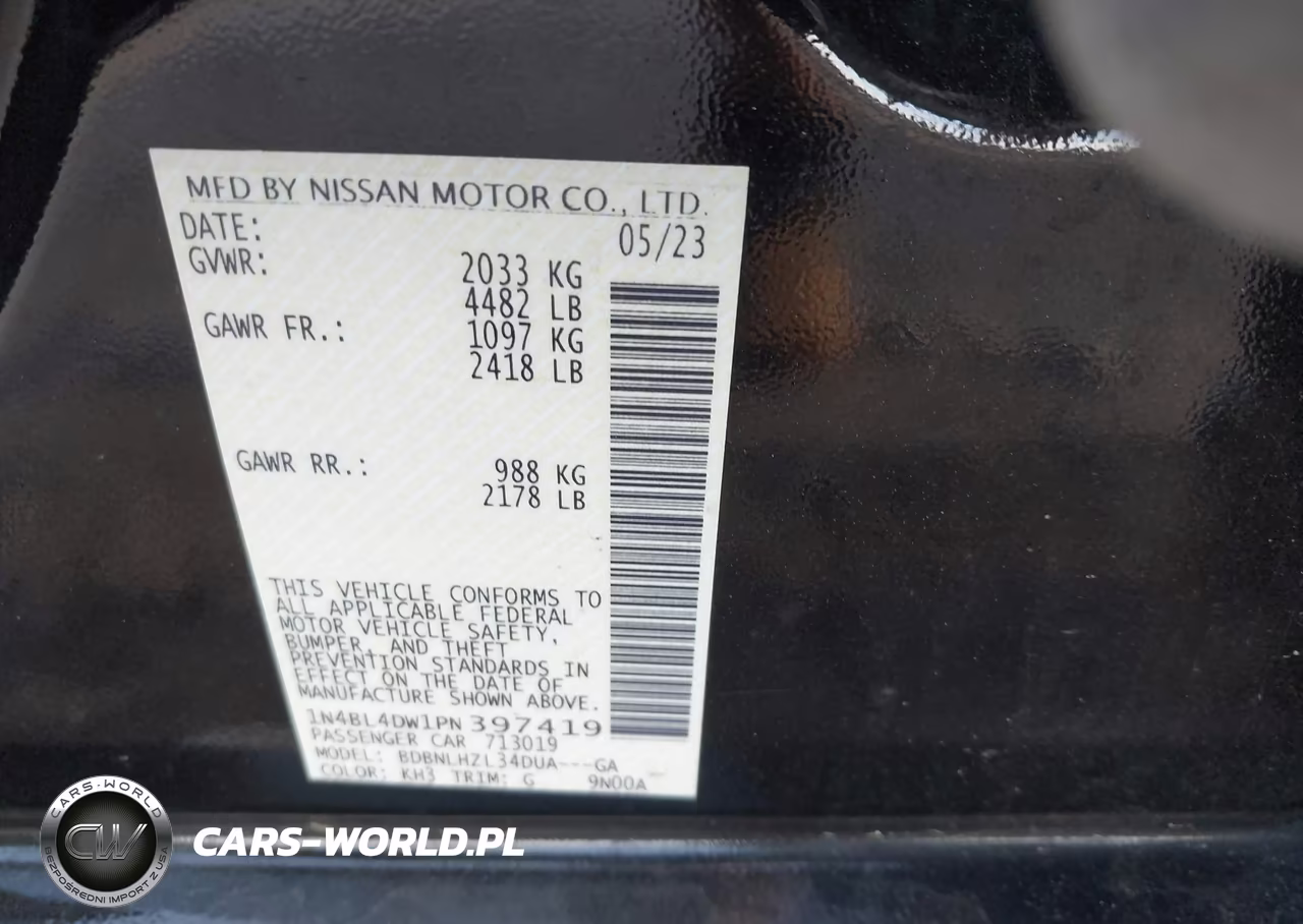 2023 Nissan Altima Sv Intelligent Awd VIN:1N4BL4DW1PN397419 - 9