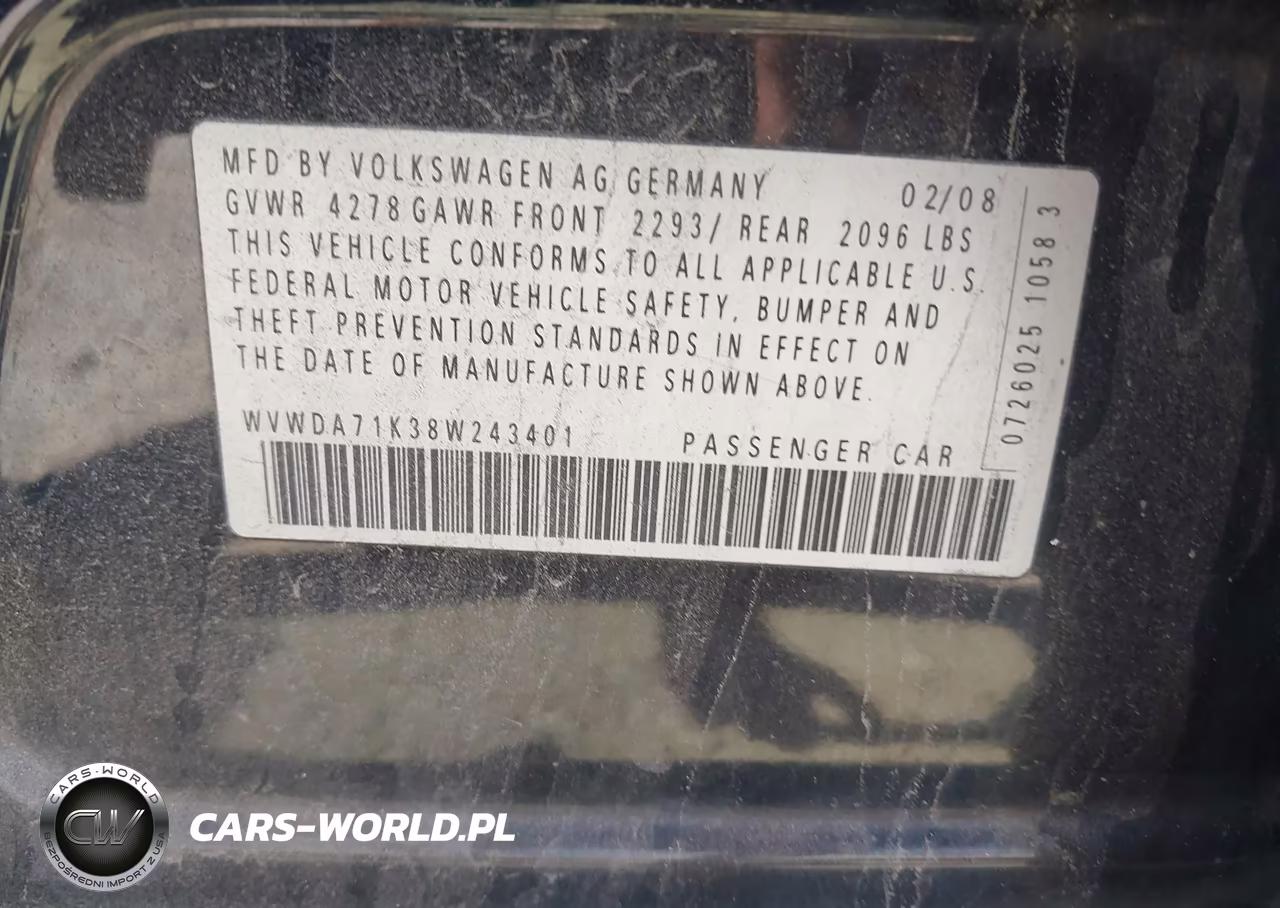 2008 Volkswagen Rabbit S VIN:WVWDA71K38W243401 - 9