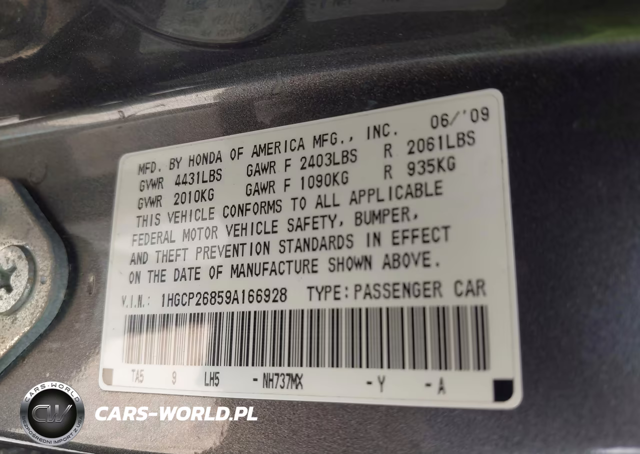 2009 Honda Accord 2.4 Ex-L VIN:1HGCP26859A166928 - 9
