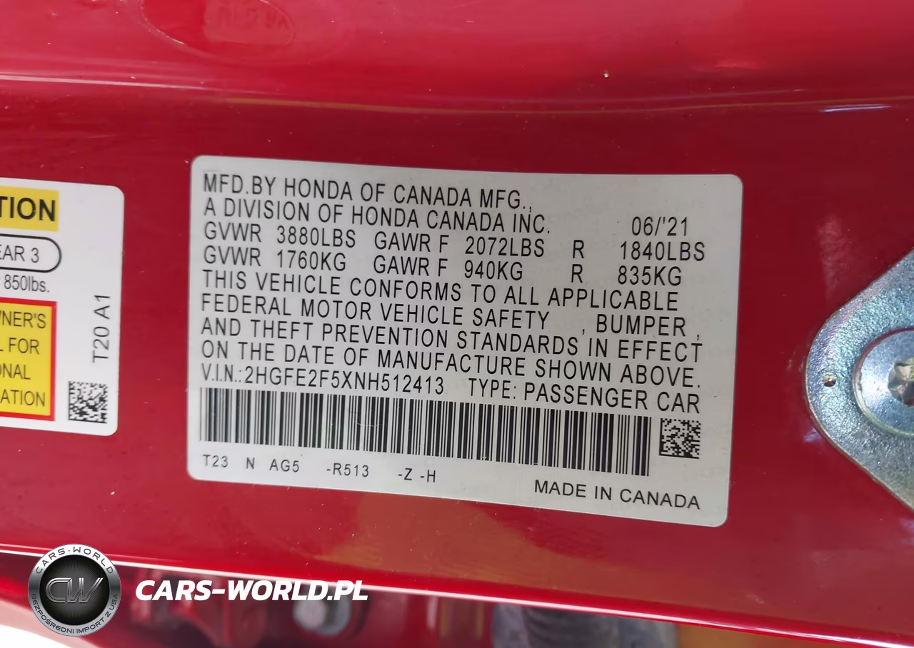 2022 Honda Civic Sport VIN:2HGFE2F5XNH512413 - 9
