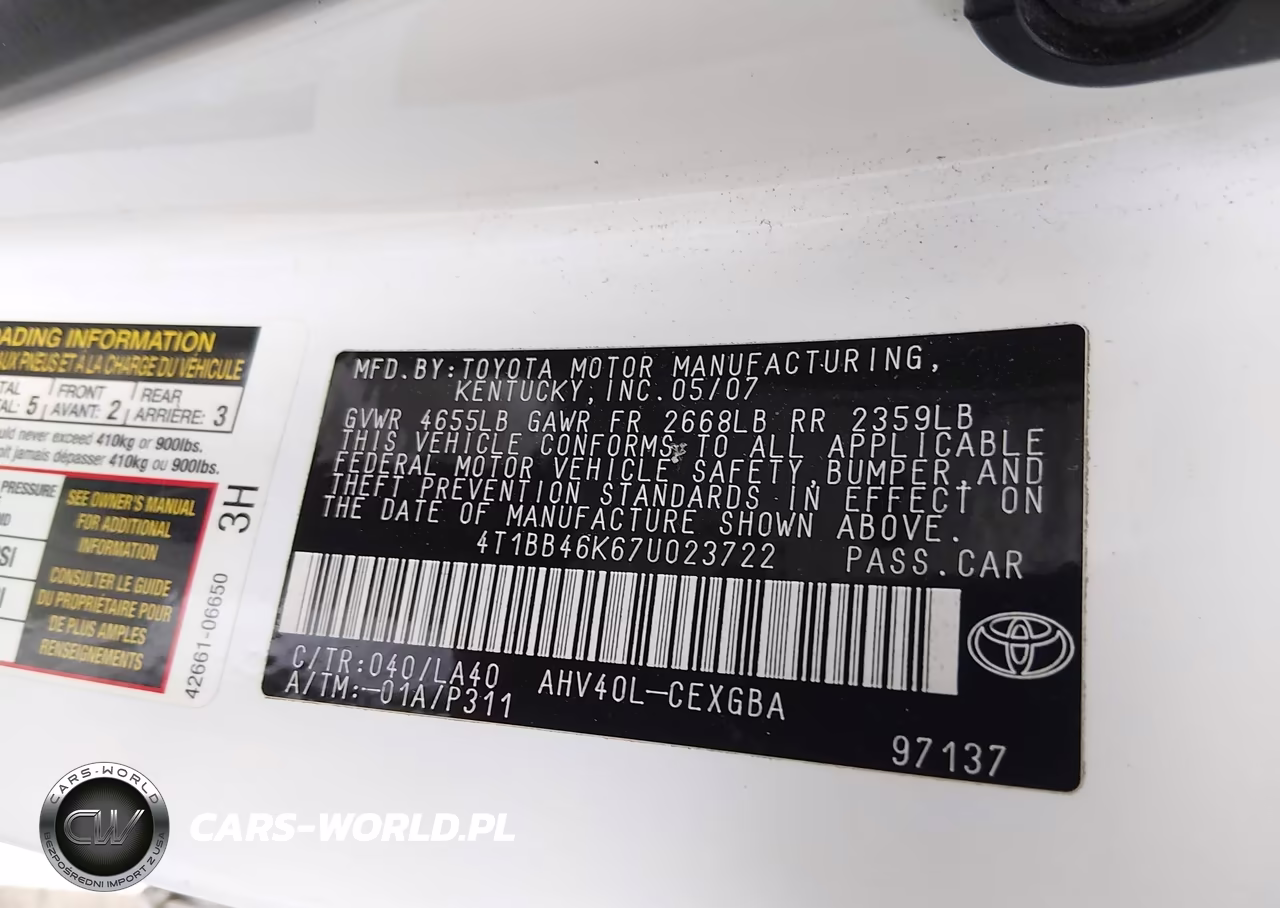 2007 Toyota Camry Hybrid VIN:4T1BB46K67U023722 - 9