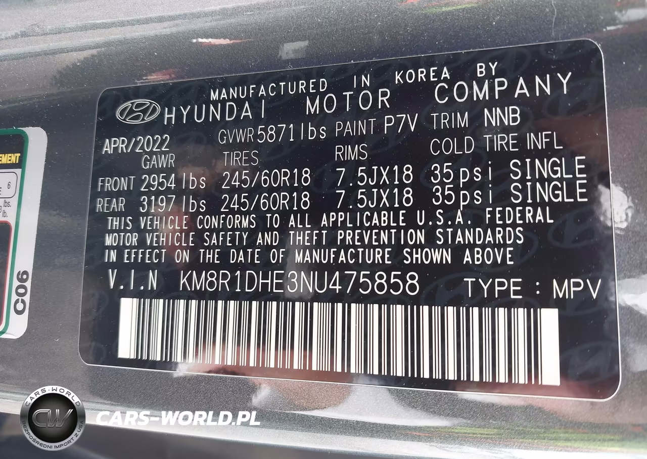 2022 Hyundai Palisade Se VIN:KM8R1DHE3NU475858 - 9