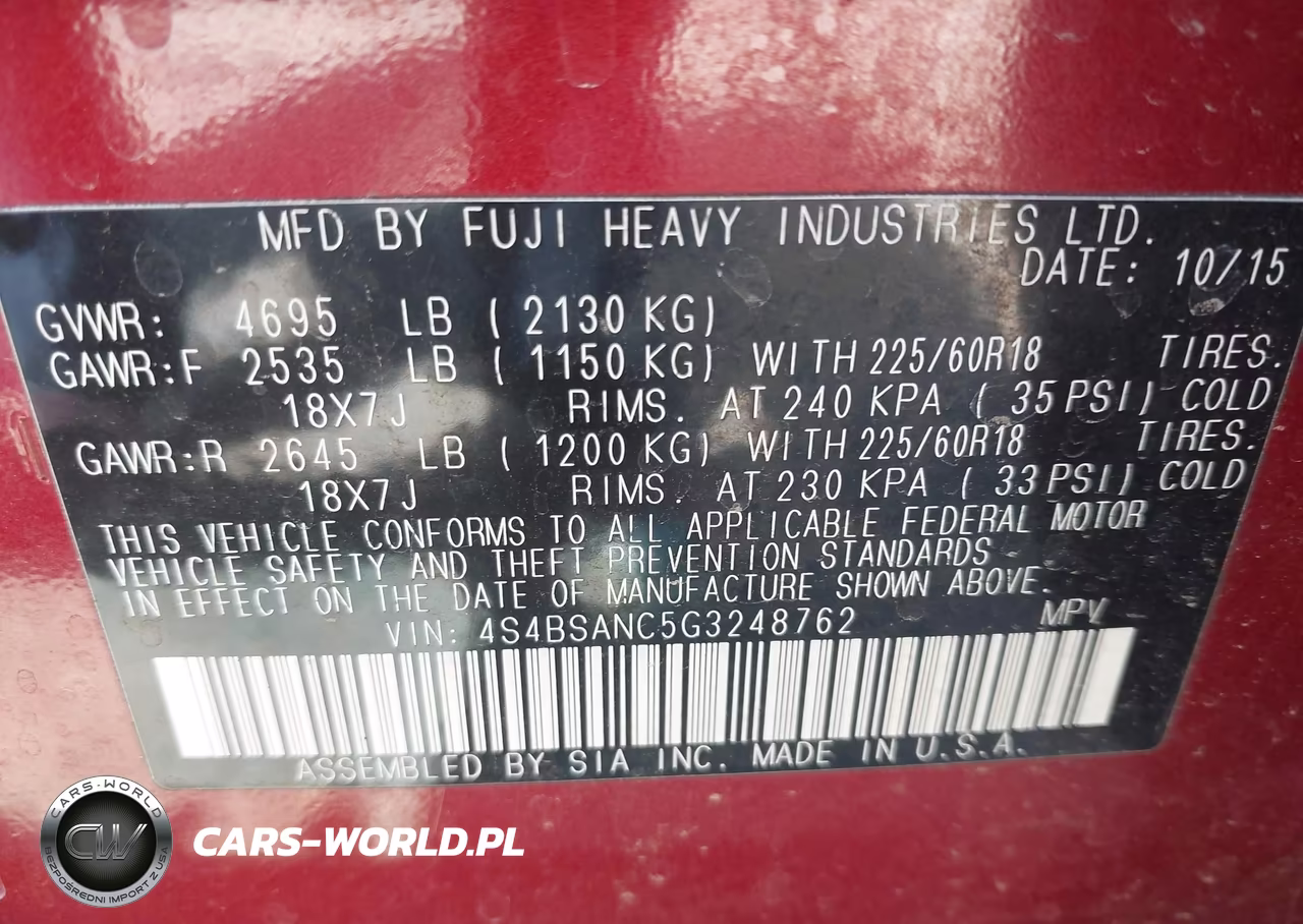 2016 Subaru Outback 2.5I Limited VIN:4S4BSANC5G3248762 - 9