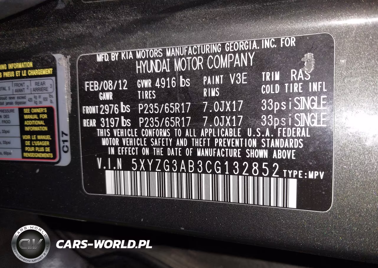 2012 Hyundai Santa Fe Gls VIN:5XYZG3AB3CG132852 - 9