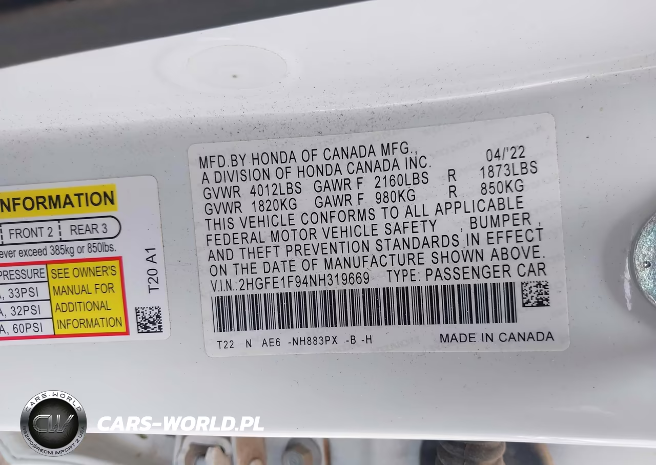 2022 Honda Civic Touring VIN:2HGFE1F94NH319669 - 9
