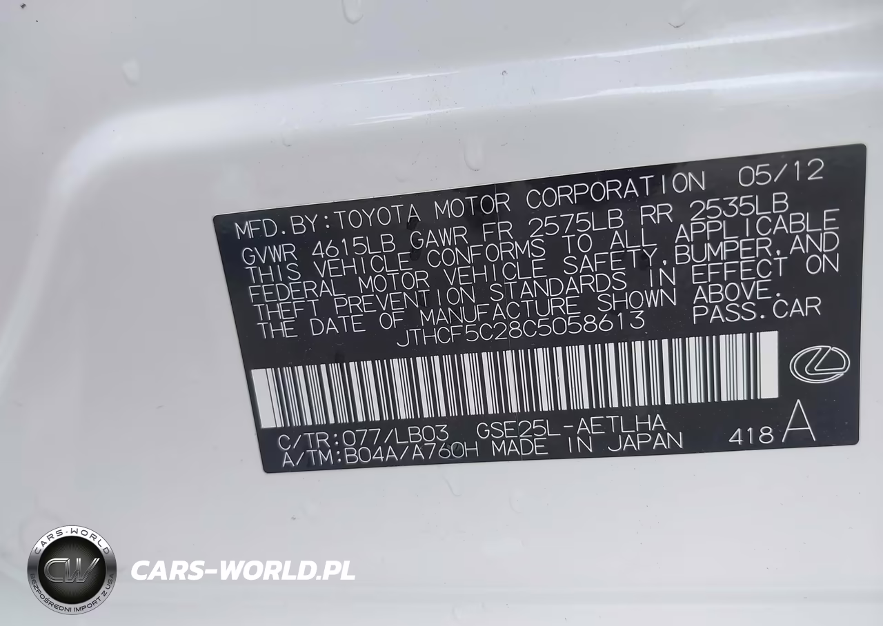 2012 Lexus Is 250 VIN:JTHCF5C28C5058613 - 9