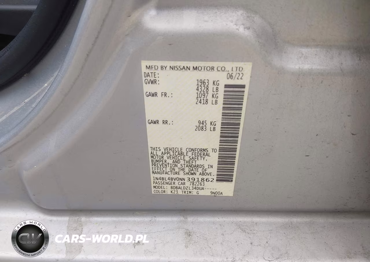 2022 Nissan Altima S Fwd VIN:1N4BL4BV0NN391862 - 9