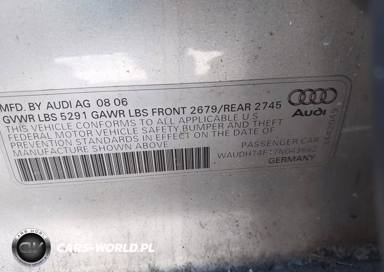 2007 Audi A6 3.2 VIN:WAUDH74F17N043662 - 9