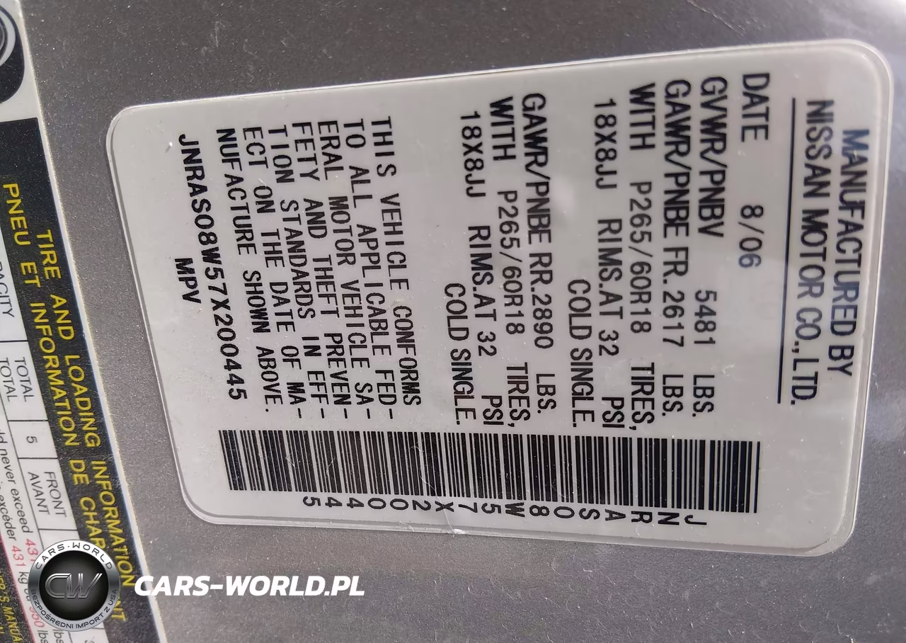 2007 Infiniti Fx35 VIN:JNRAS08W57X200445 - 9