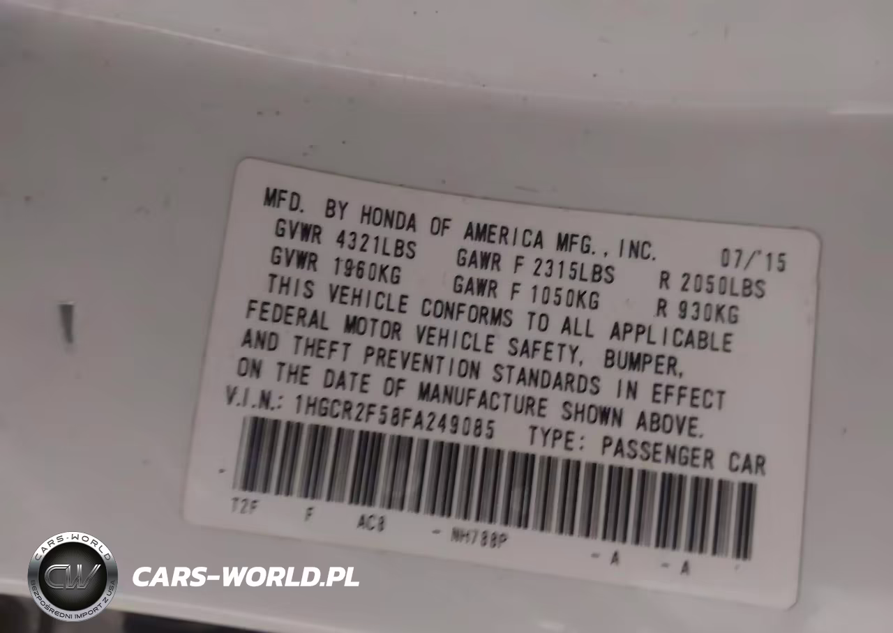 2015 Honda Accord Sport VIN:1HGCR2F58FA249085 - 9