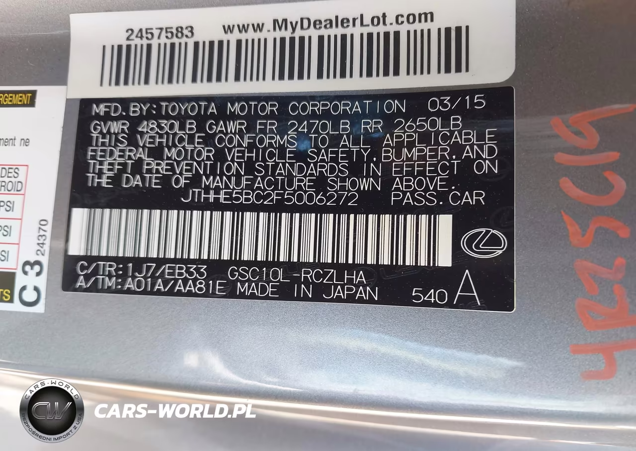2015 Lexus Rc 350 VIN:JTHHE5BC2F5006272 - 9