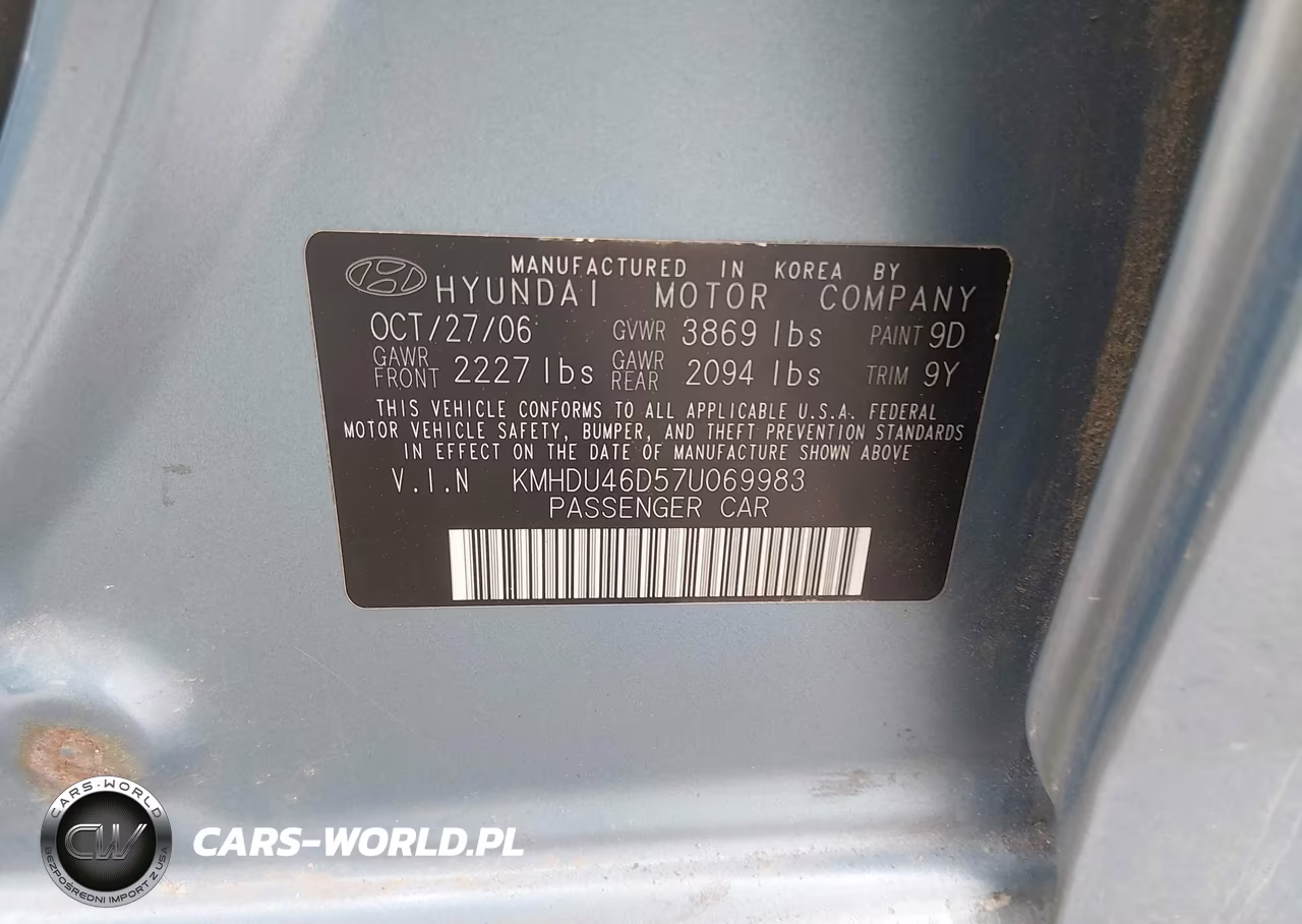 2007 Hyundai Elantra VIN:KMHDU46D57U069983 - 9
