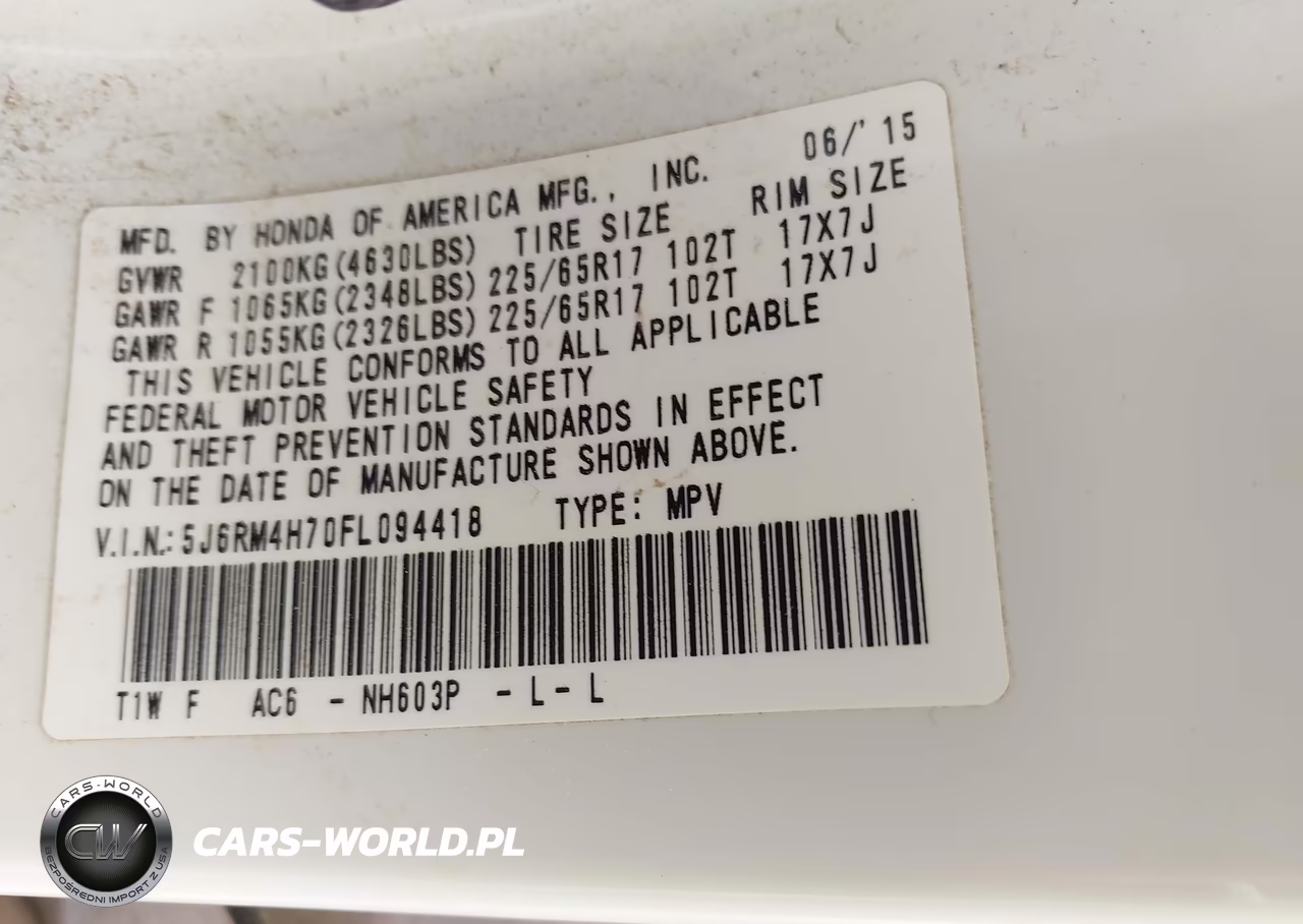 2015 Honda Cr-V Ex-L VIN:5J6RM4H70FL094418 - 9