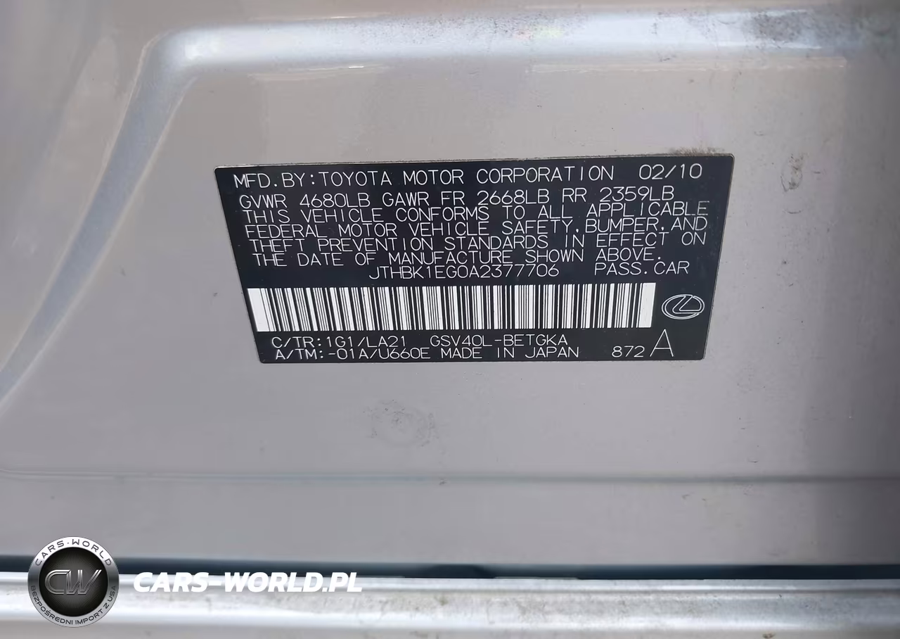 2010 Lexus Es 350 VIN:JTHBK1EG0A2377706 - 9