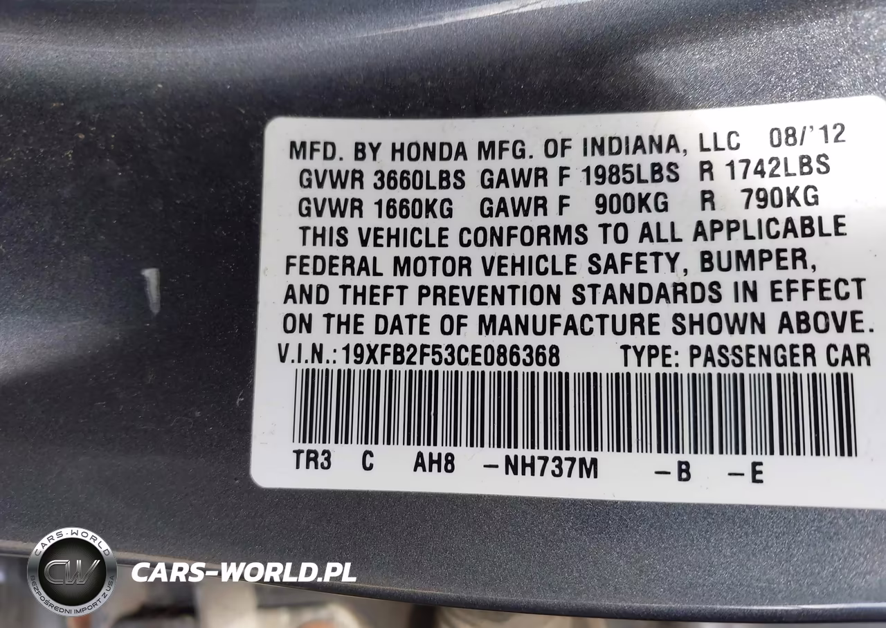 2012 Honda Civic Lx VIN:19XFB2F53CE086368 - 9