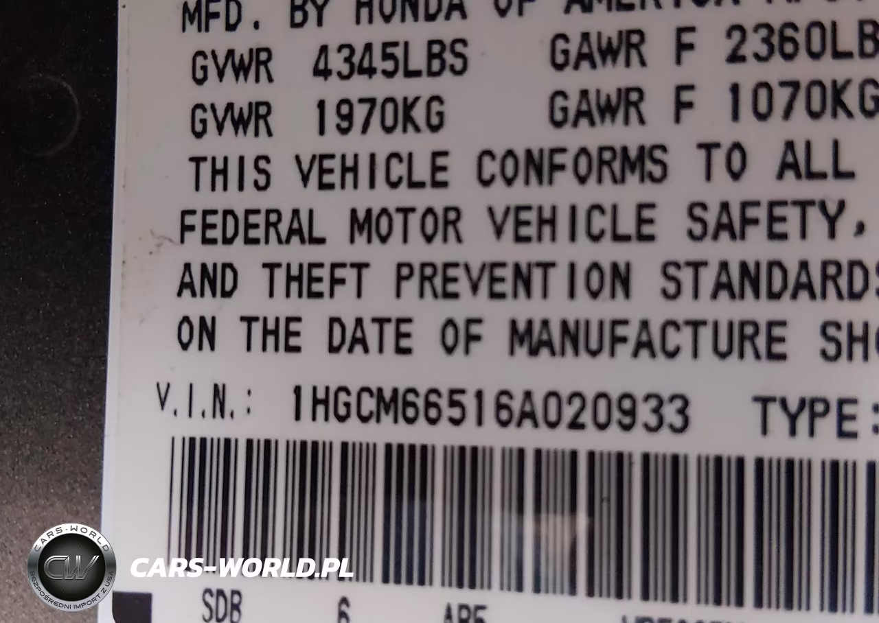 2006 Honda Accord 3.0 Ex VIN:1HGCM66516A020933 - 9
