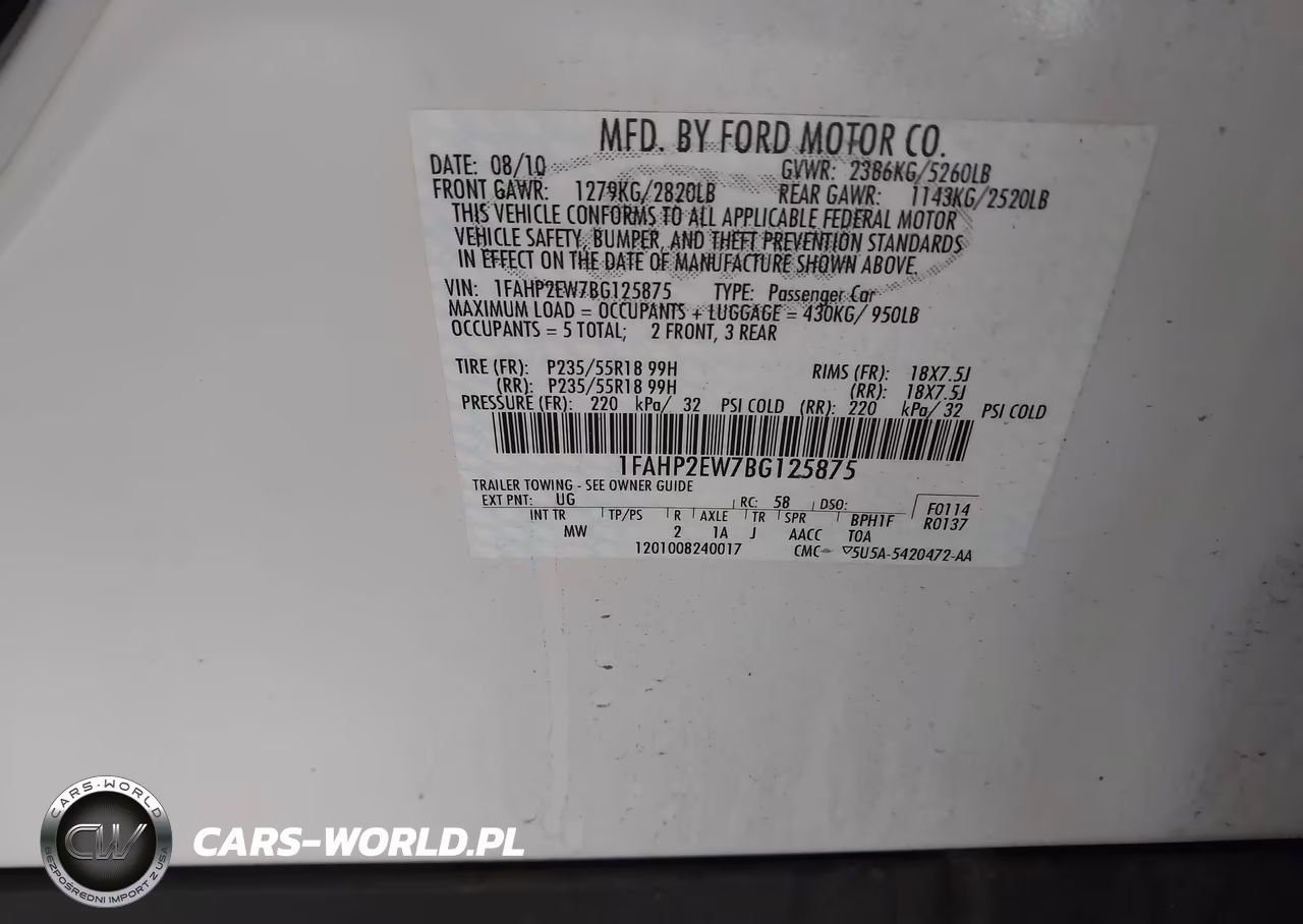 2011 Ford Taurus Sel VIN:1FAHP2EW7BG125875 - 9
