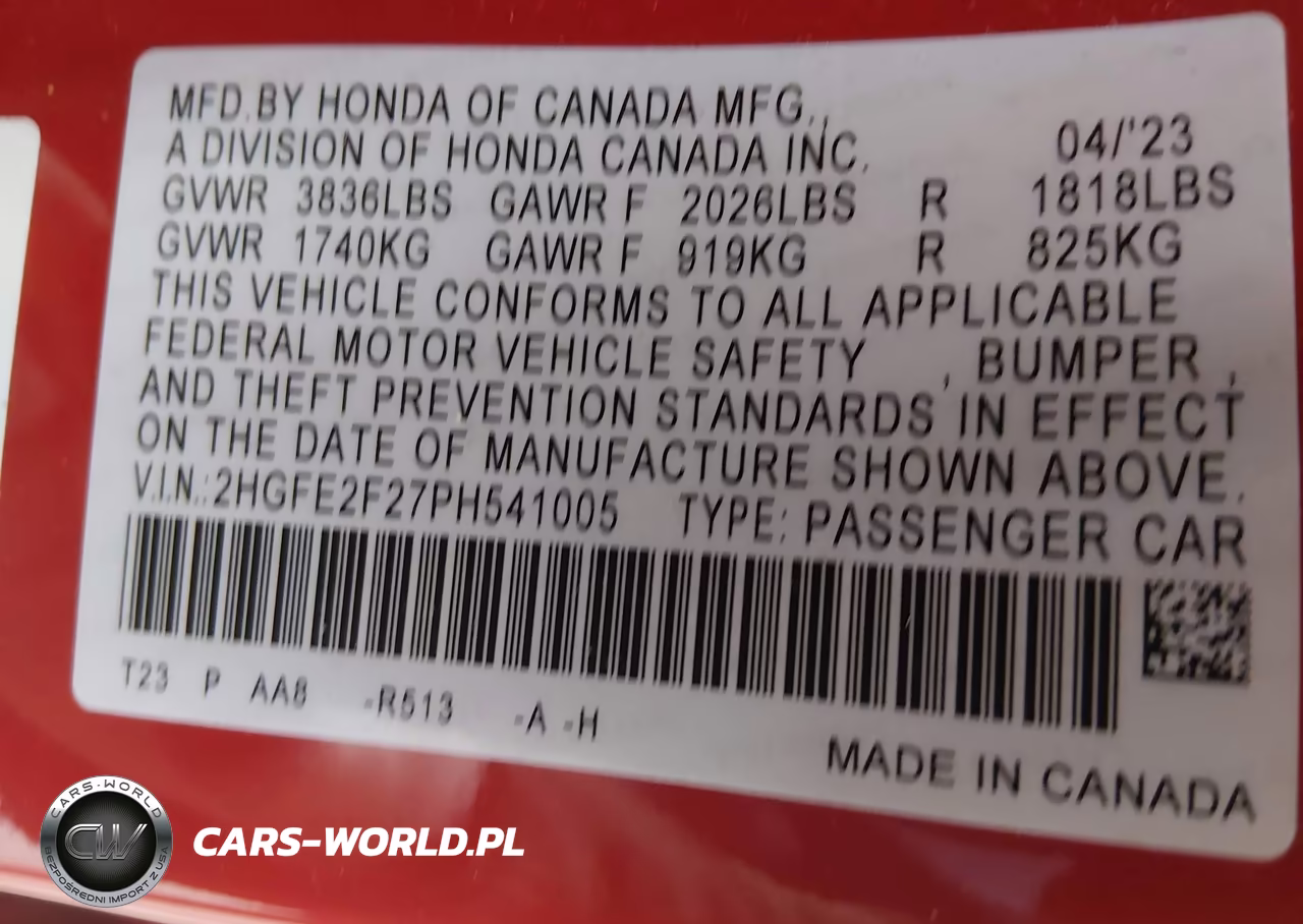 2023 Honda Civic Lx VIN:2HGFE2F27PH541005 - 9