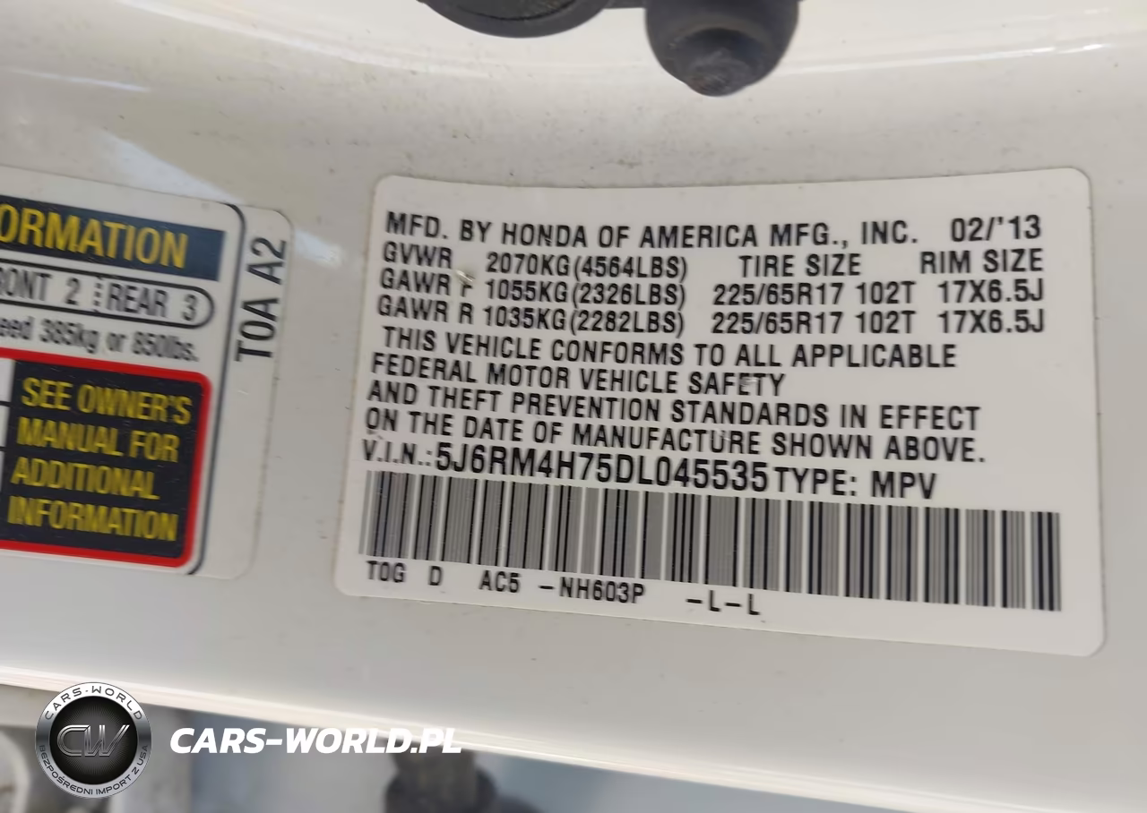 2013 Honda Cr-V Ex-L VIN:5J6RM4H75DL045535 - 9