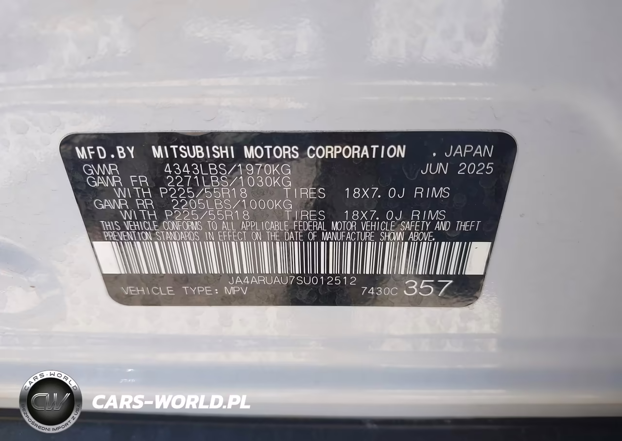 2025 Mitsubishi Outlander Sport 2.0 Es Awc-2.0 Le Awc-2.0 S Awc-2.0 Se Awc-2.0 Trail Edition Awc VIN:JA4ARUAU7SU012512 - 9