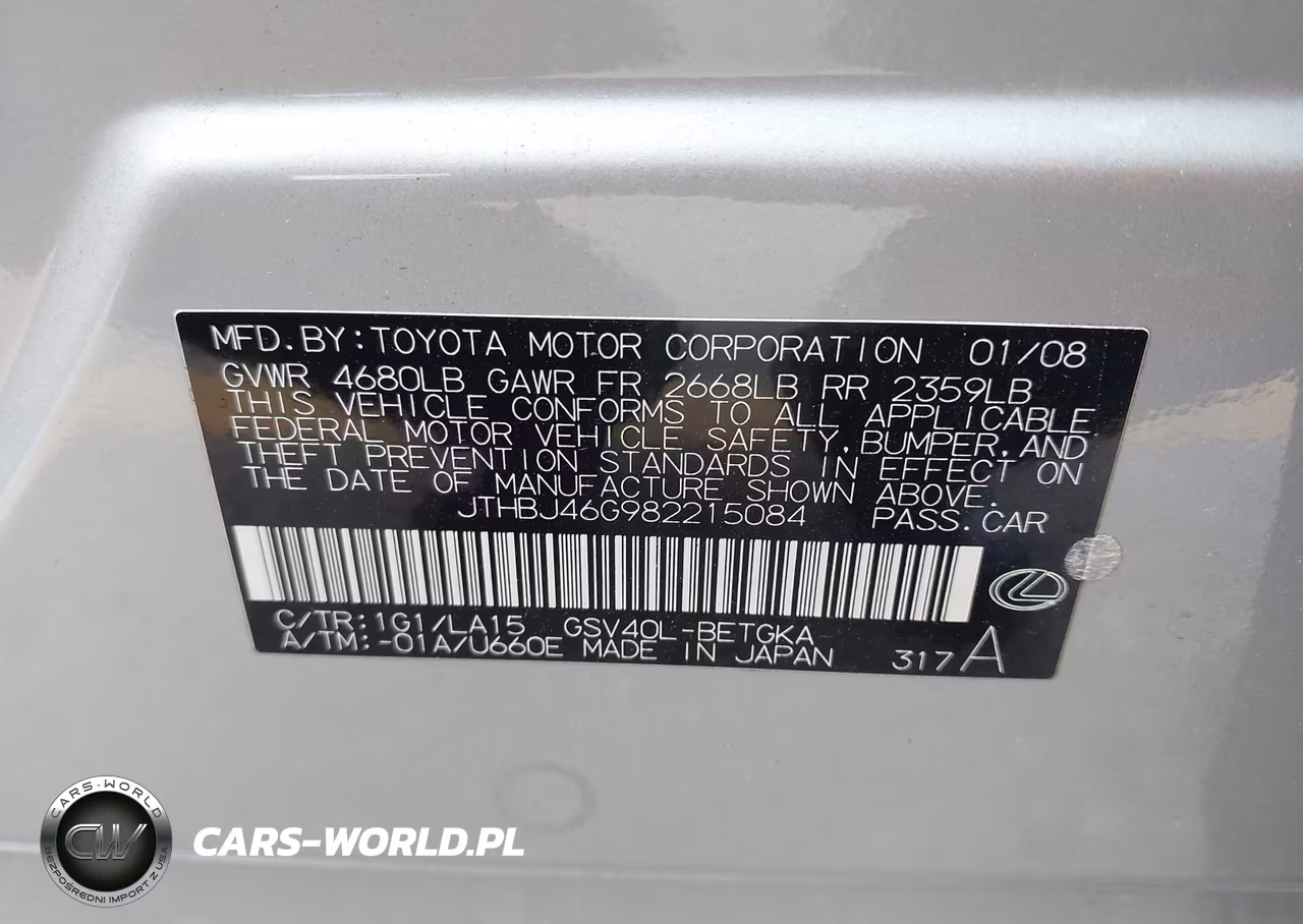 2008 Lexus Es 350 VIN:JTHBJ46G982215084 - 9