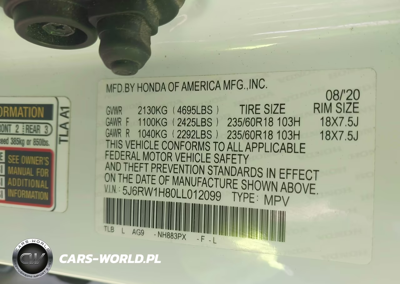 2020 Honda Cr-V 2Wd Ex-L VIN:5J6RW1H80LL012099 - 9