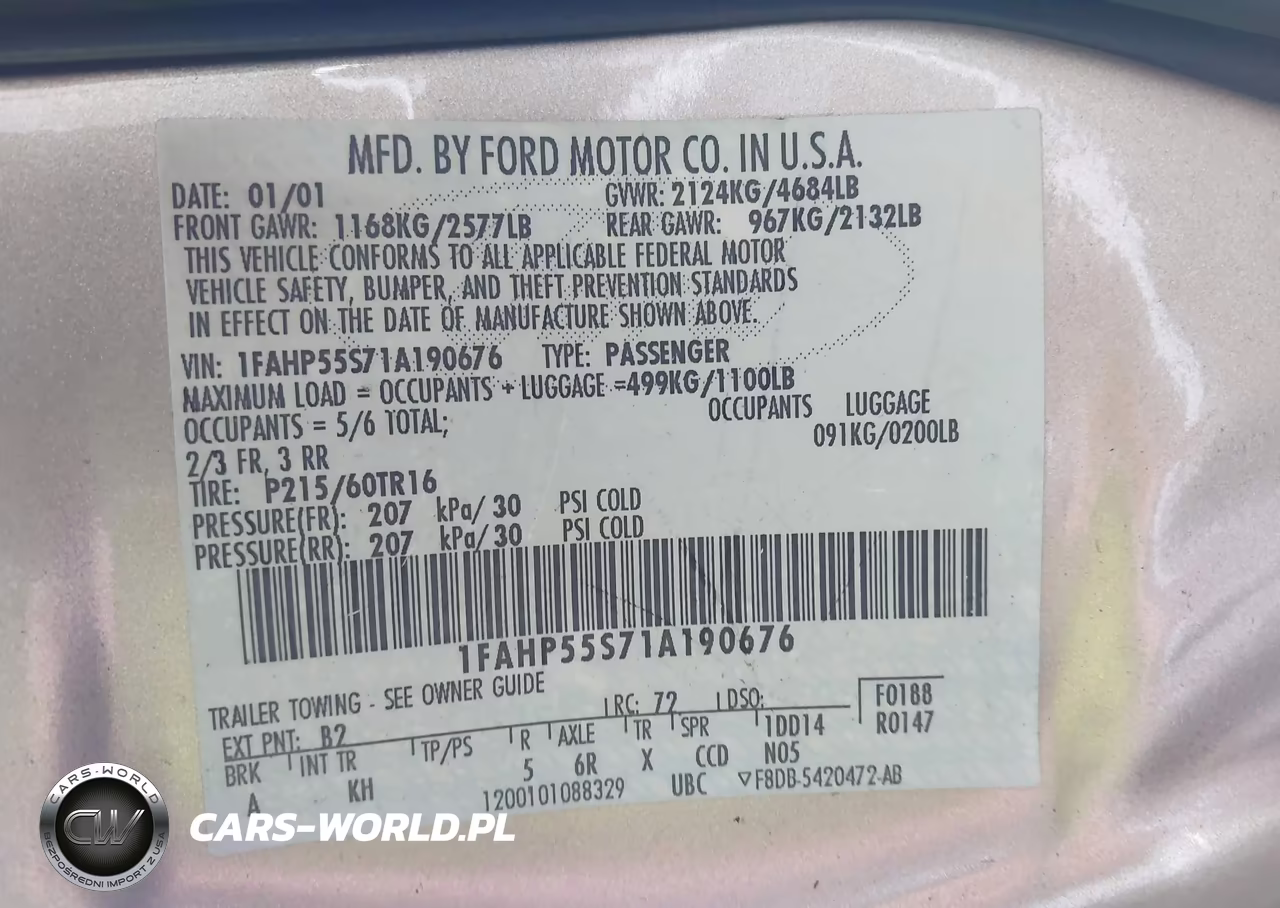 2001 Ford Taurus Ses VIN:1FAHP55S71A190676 - 9