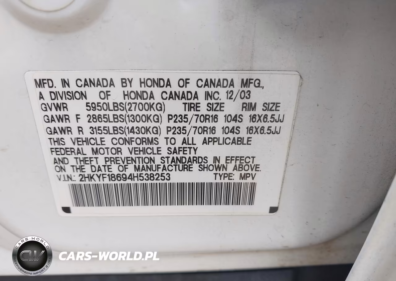 2004 Honda Pilot Ex-L VIN:2HKYF18694H538253 - 9