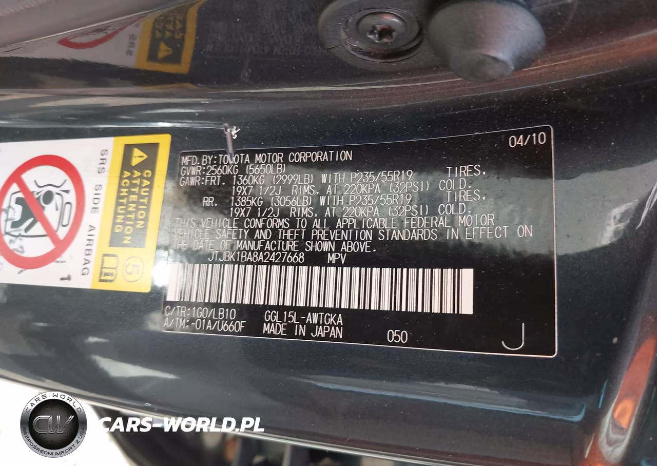 2010 Lexus Rx 350 VIN:JTJBK1BA8A2427668 - 9