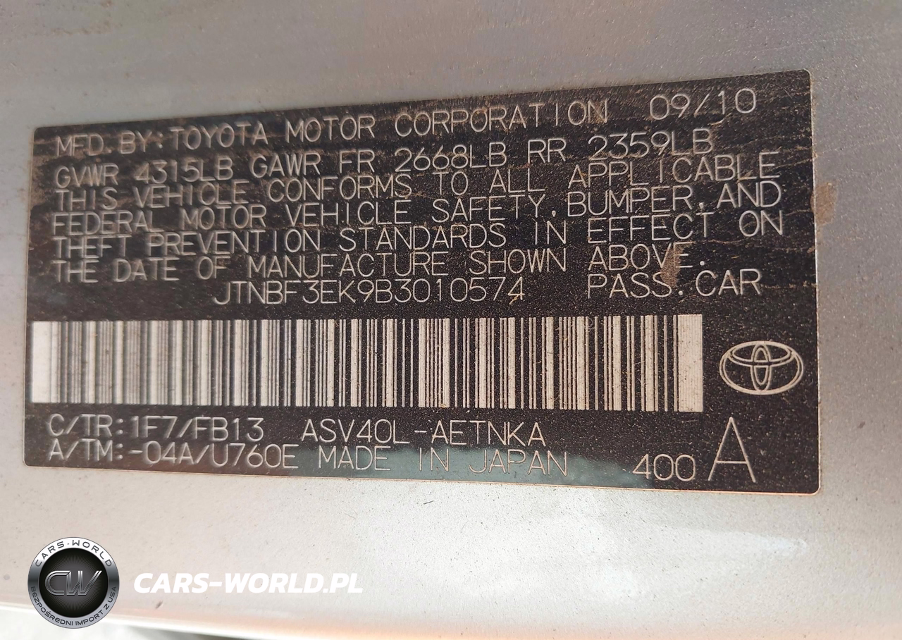 2011 Toyota Camry Le VIN:JTNBF3EK9B3010574 - 9