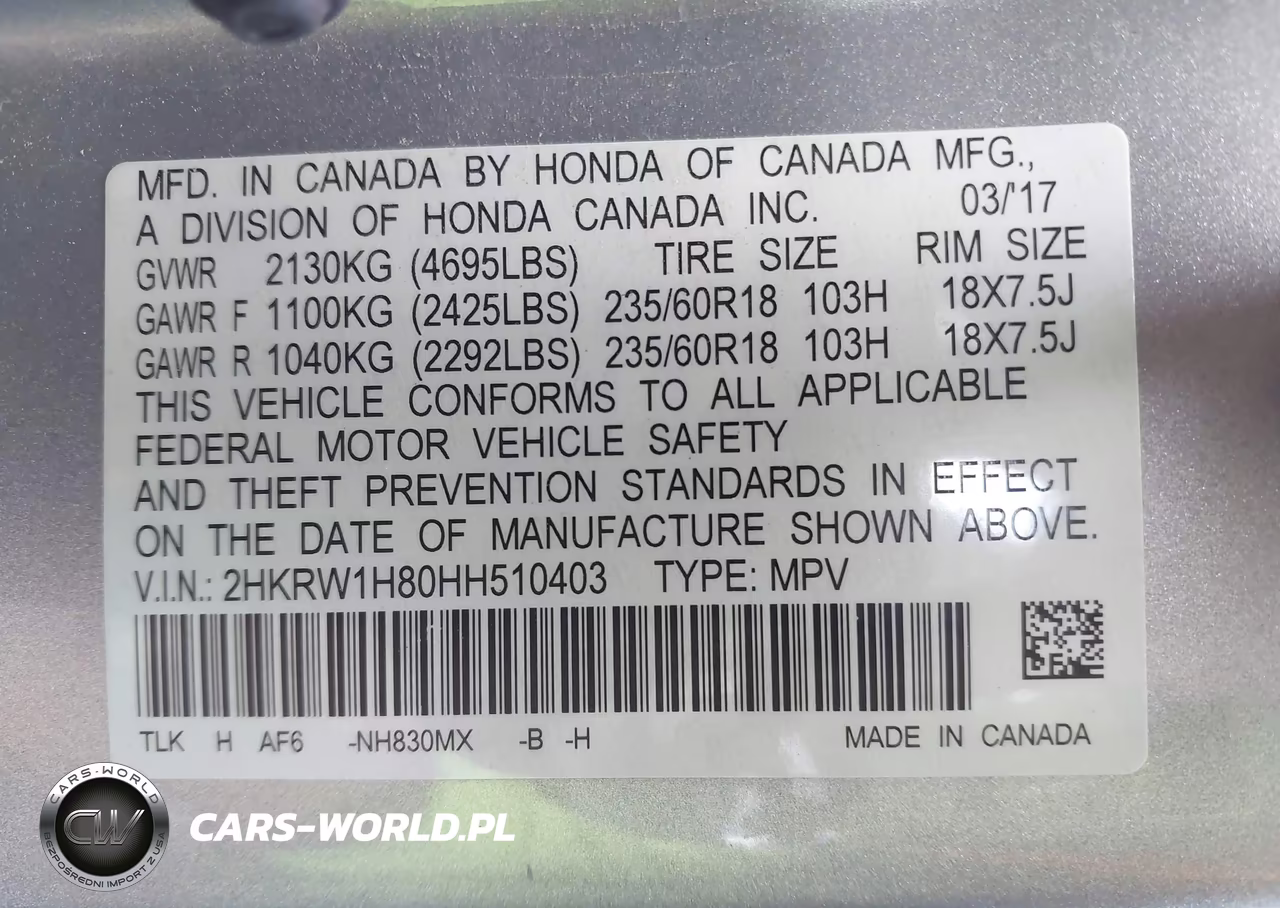 2017 Honda Cr-V Ex-L-Ex-L Navi VIN:2HKRW1H80HH510403 - 9
