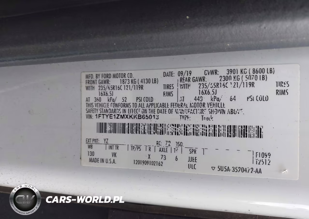 2019 Ford Transit-150 VIN:1FTYE1ZMXKKB65013 - 9
