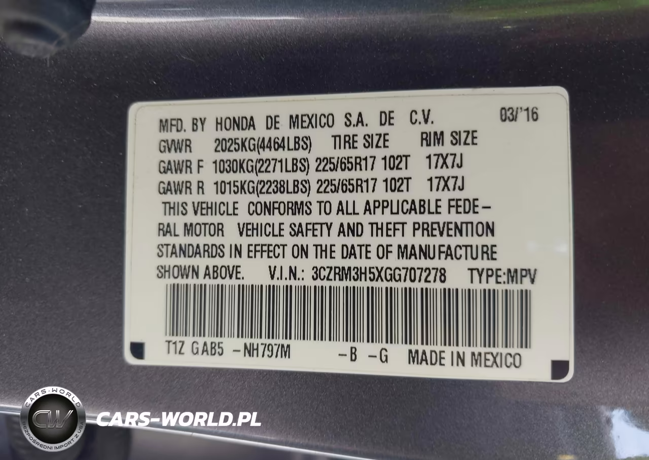2016 Honda Cr-V Ex VIN:3CZRM3H5XGG707278 - 9