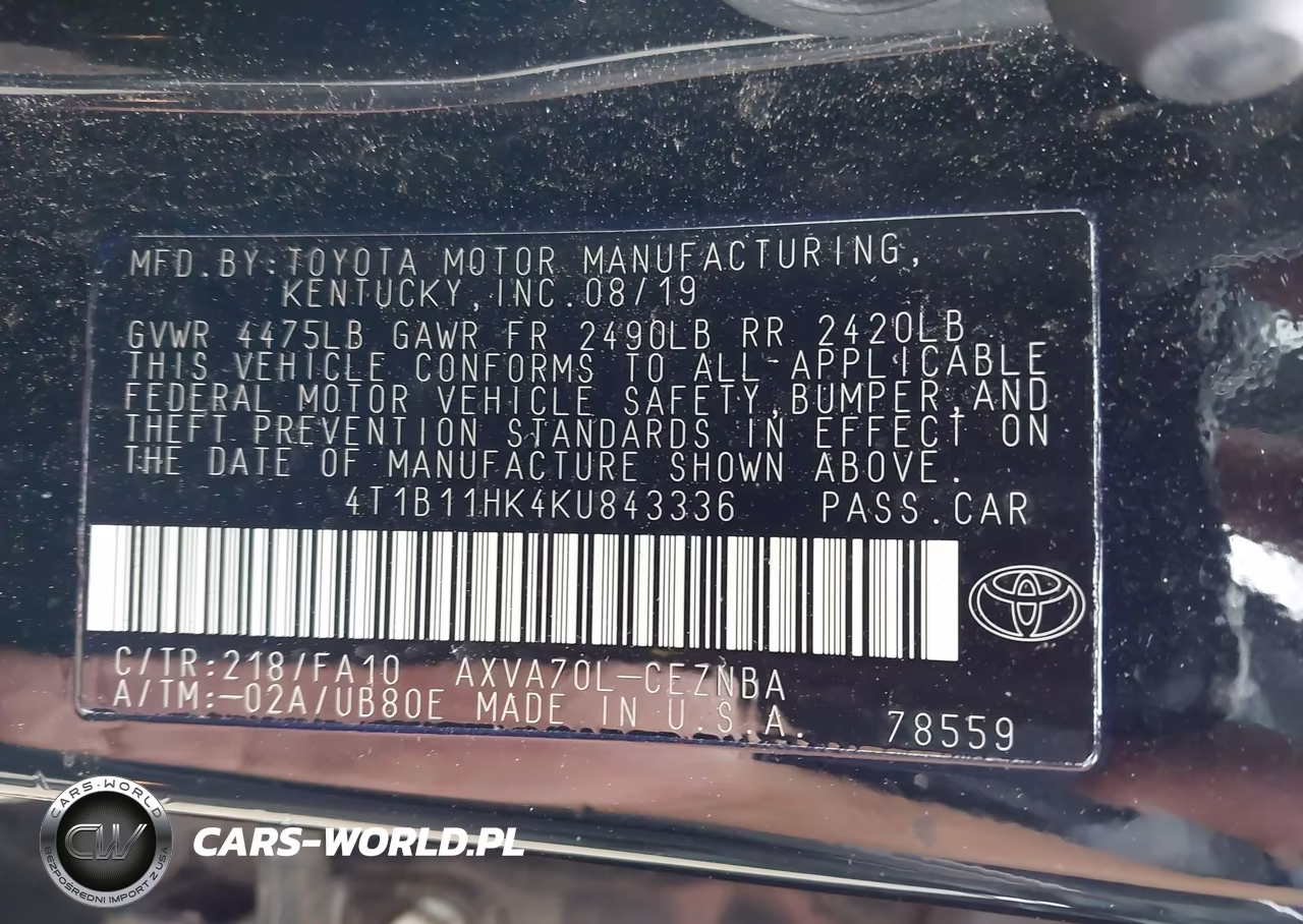 2019 Toyota Camry Le VIN:4T1B11HK4KU843336 - 9